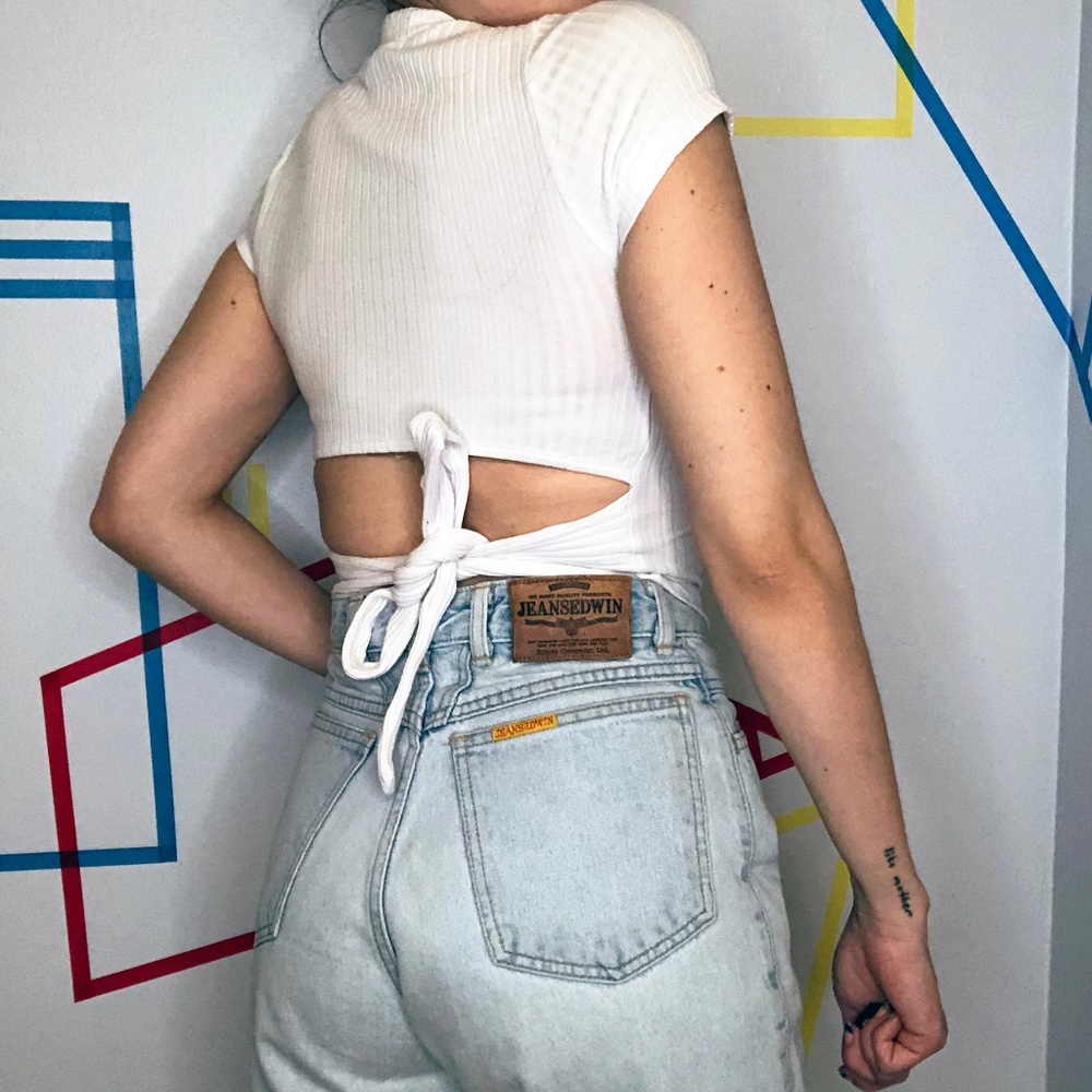 Urban Planet White Ribbed Back Tie Up Top
